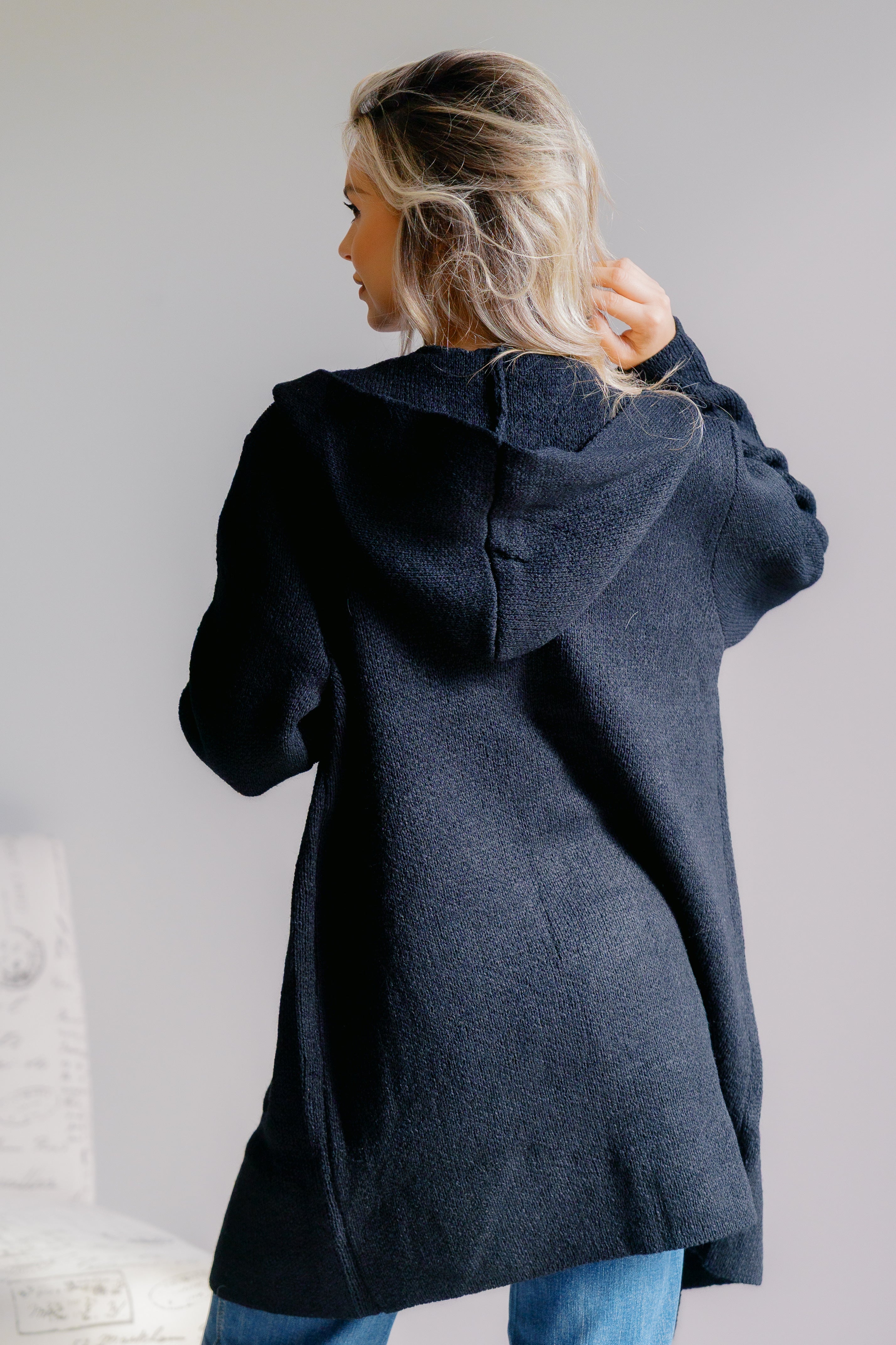 Obsidian Veil Hooded Sweater Cardigan